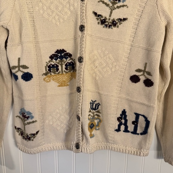 Vintage Alfred Dunner Womens Cream Embroidered Button Cardigan Size Petite Small - Picture 3 of 16